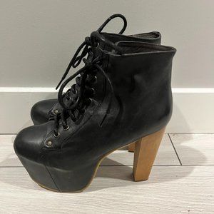 NEW JEFFREY CAMPBELL LITA BLACK LEATHER SZ 8 PLATFORM